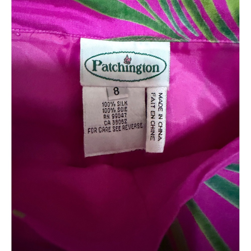 Vintage Womens Y2K Patchington 100%Silk Tropical Palm Print Pants Pink Coastal 8 - Picture 4 of 5